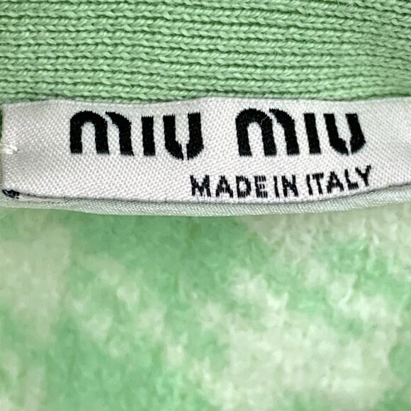 Miu Miu Green Checkered Knitted Cardigan Jacket With Pearl Details & Pockets Siz - Picture 2 of 8